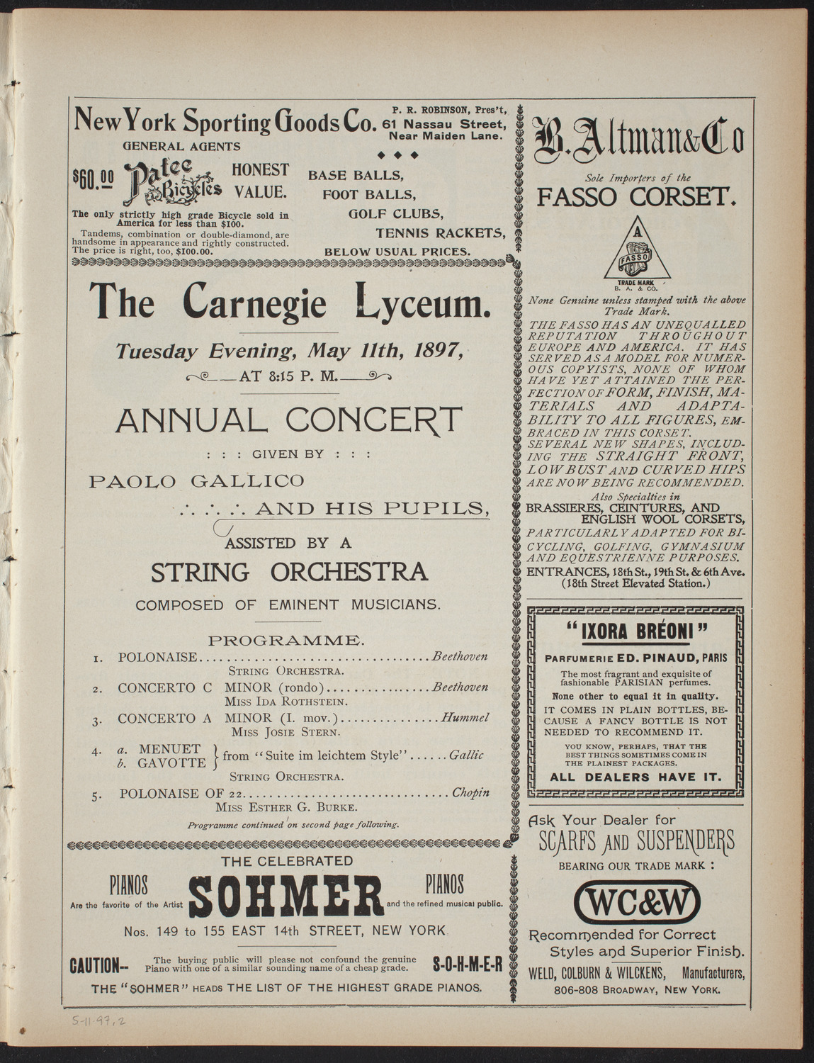 Paolo Gallico and Students, May 11, 1897, program page 3