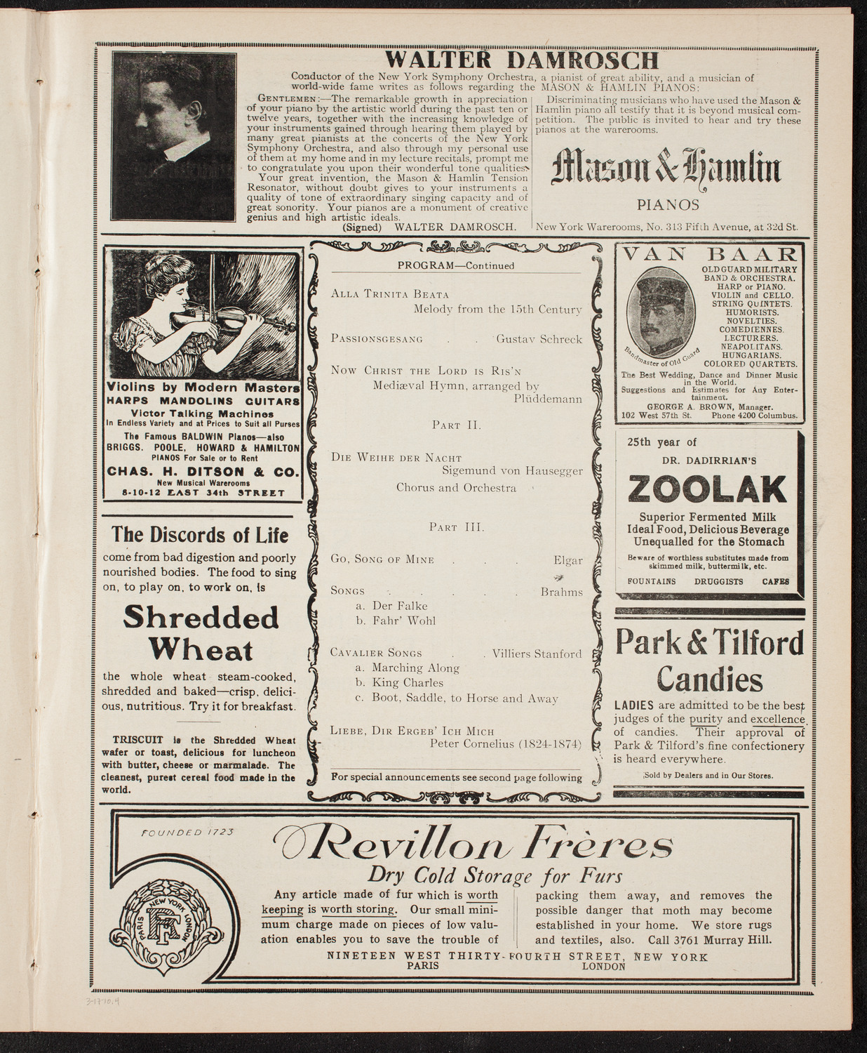 Musical Art Society of New York, March 17, 1910, program page 7