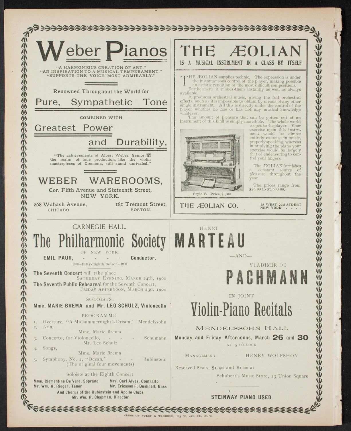 New York Philharmonic, March 10, 1900, program page 8