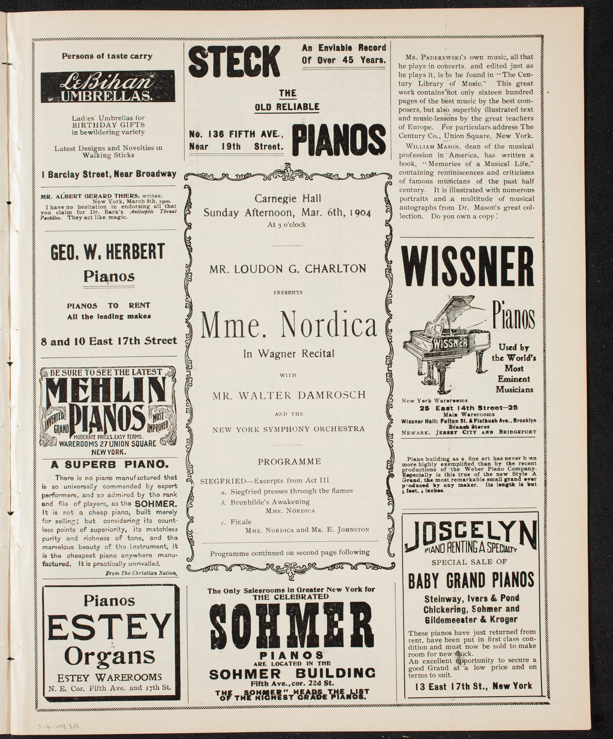 Lillian Nordica, Soprano, with the New York Symphony Orchestra, March 6, 1904, program page 5