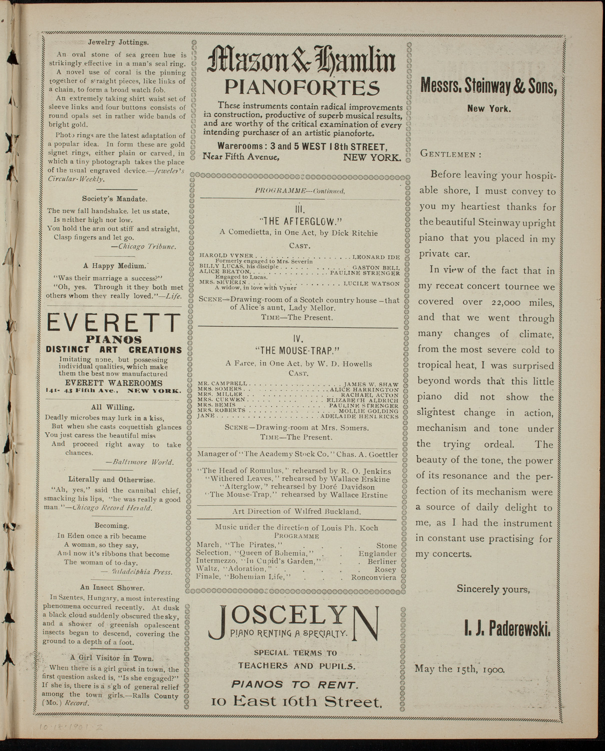 Academy Stock Company of the American Academy of Dramatic Arts and Empire Theatre Dramatic School, October 18, 1901, program page 3