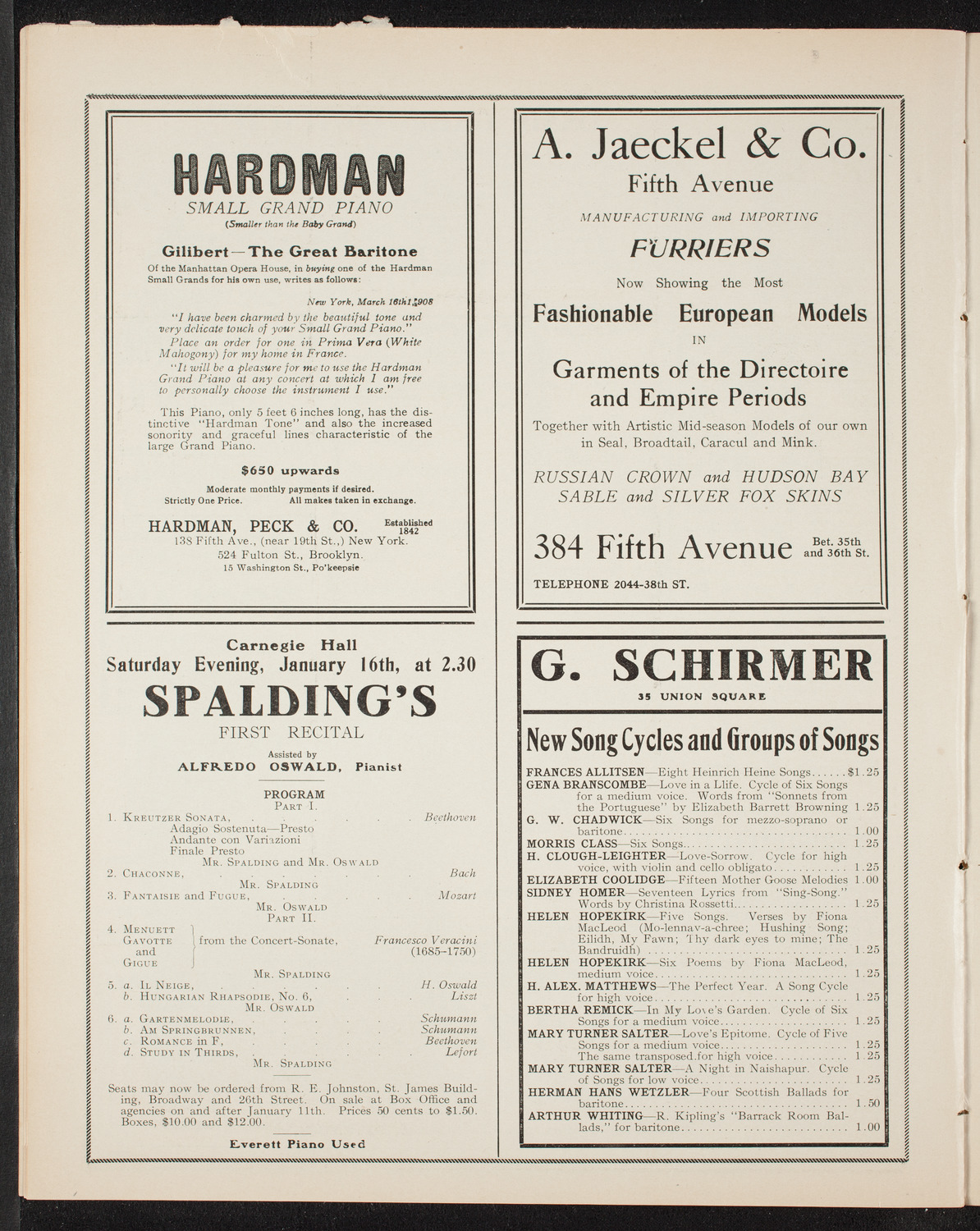 People's Choral Union with the Music School Settlement Orchestra, January 3, 1909, program page 8