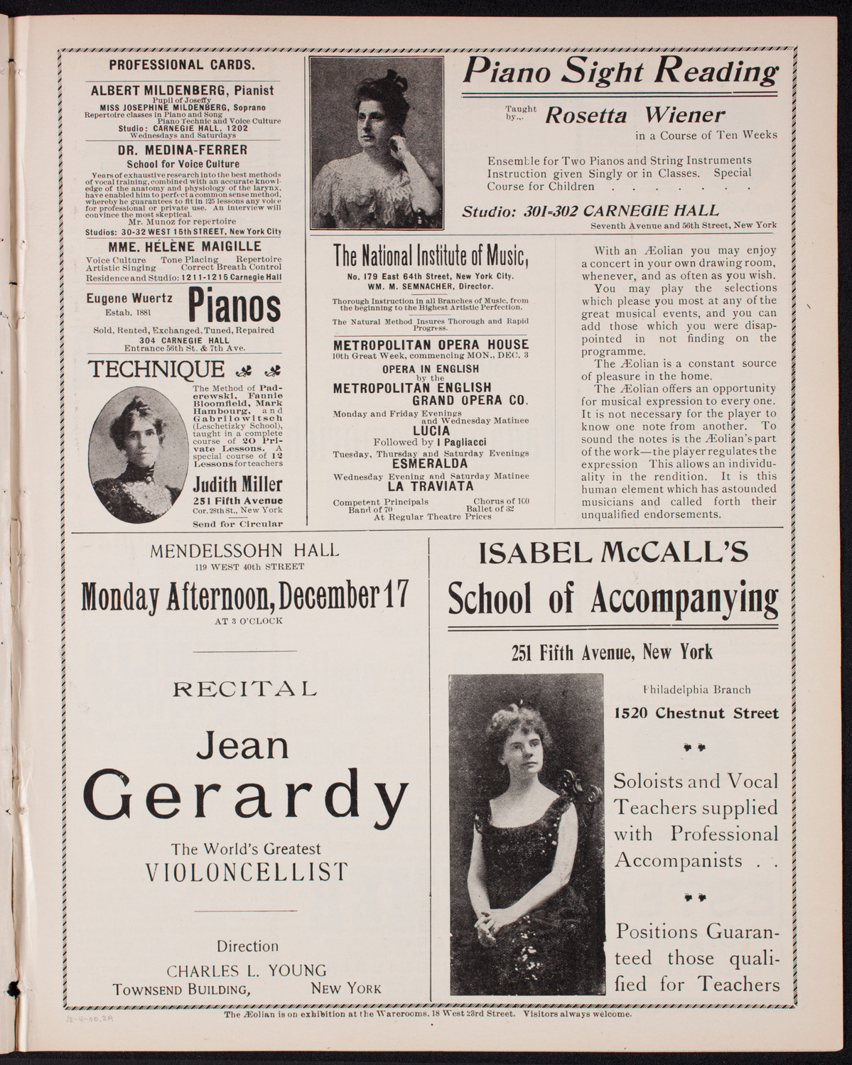 Marcella Sembrich, Soprano, December 4, 1900, program page 3