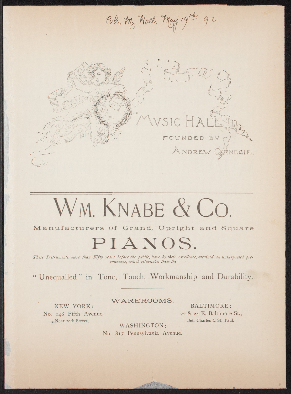 Lecture-Recital by Thora Bjorn, May 19, 1892, program page 1