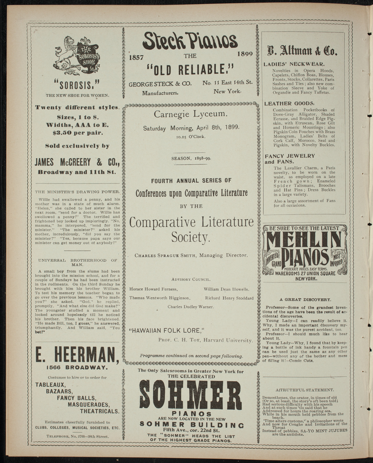 Comparative Literature Society Saturday Morning Conference, April 8, 1899, program page 4