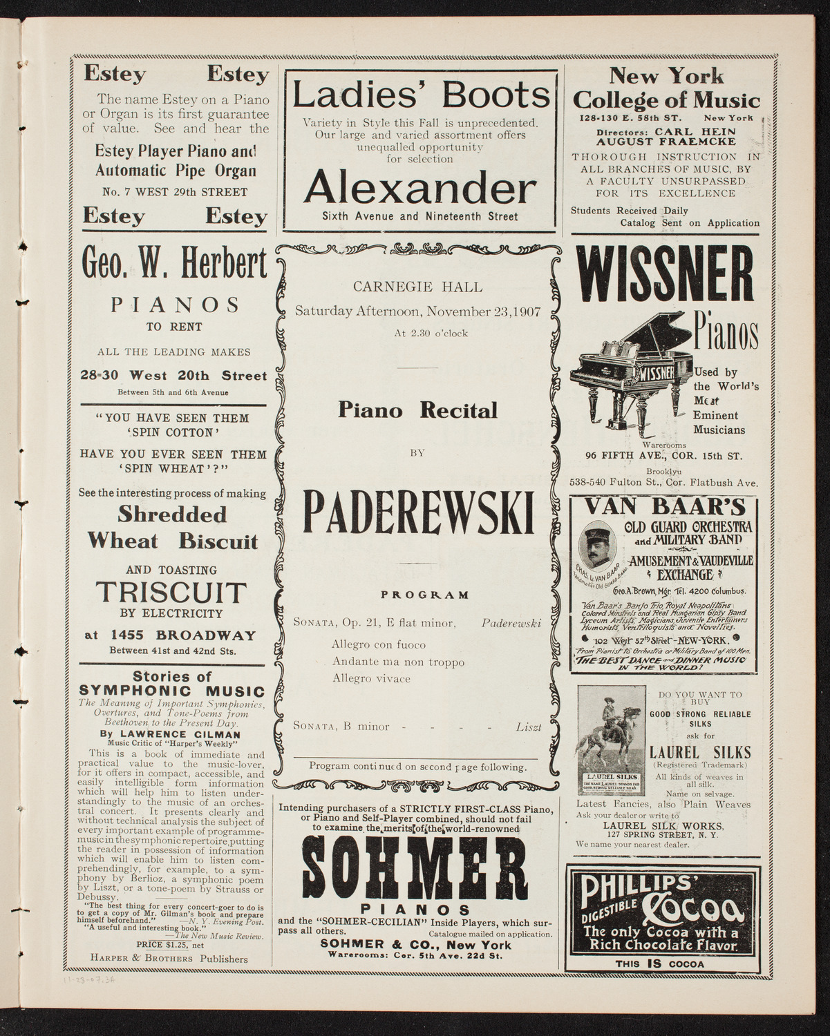 Ignacy Jan Paderewski, Piano, November 23, 1907, program page 5