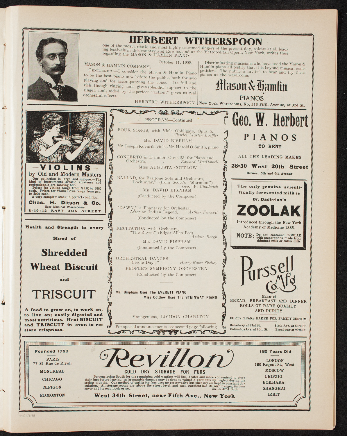 American Music Society, April 18, 1909, program page 7