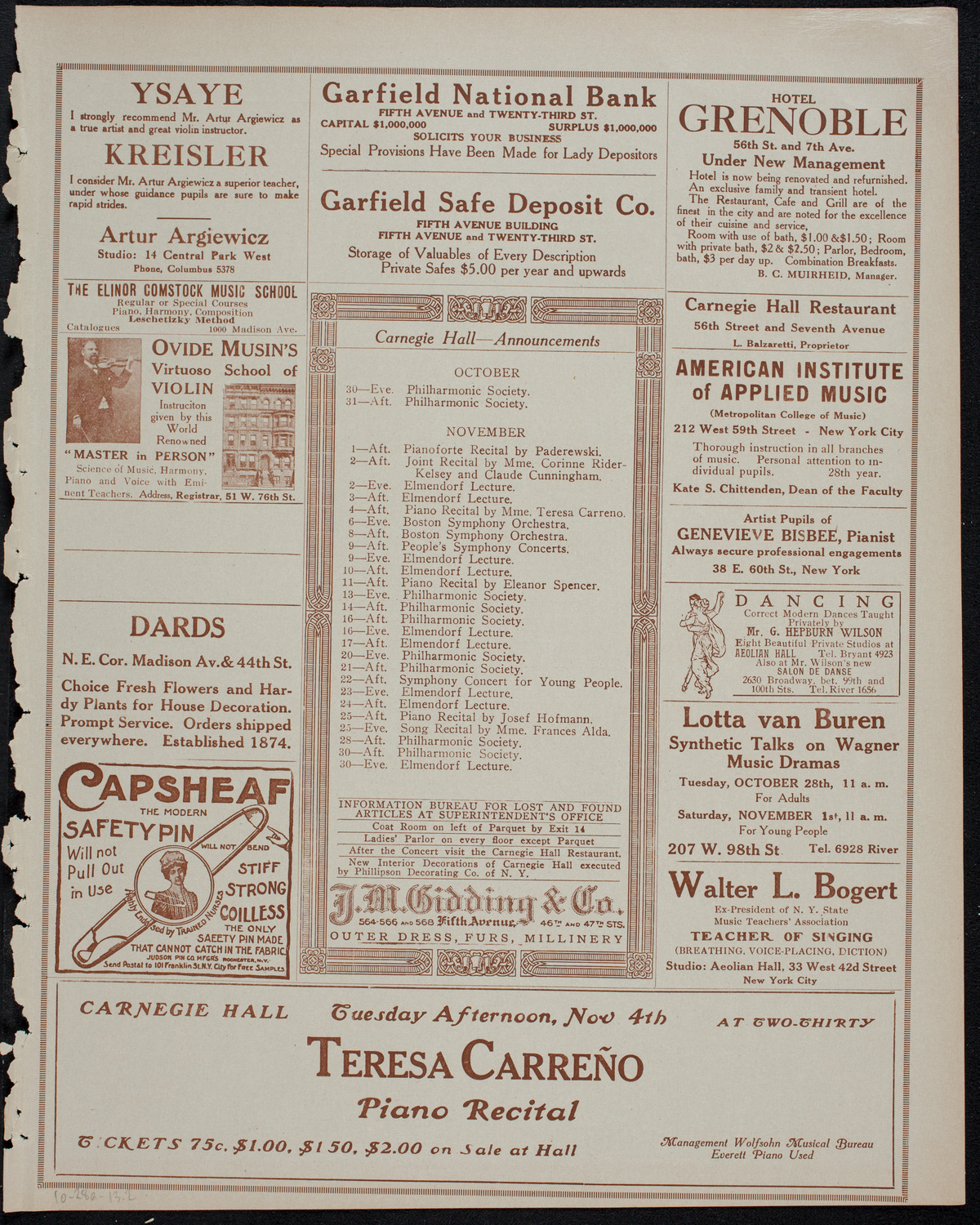 Josef Hofmann, Piano, October 28, 1913, program page 3