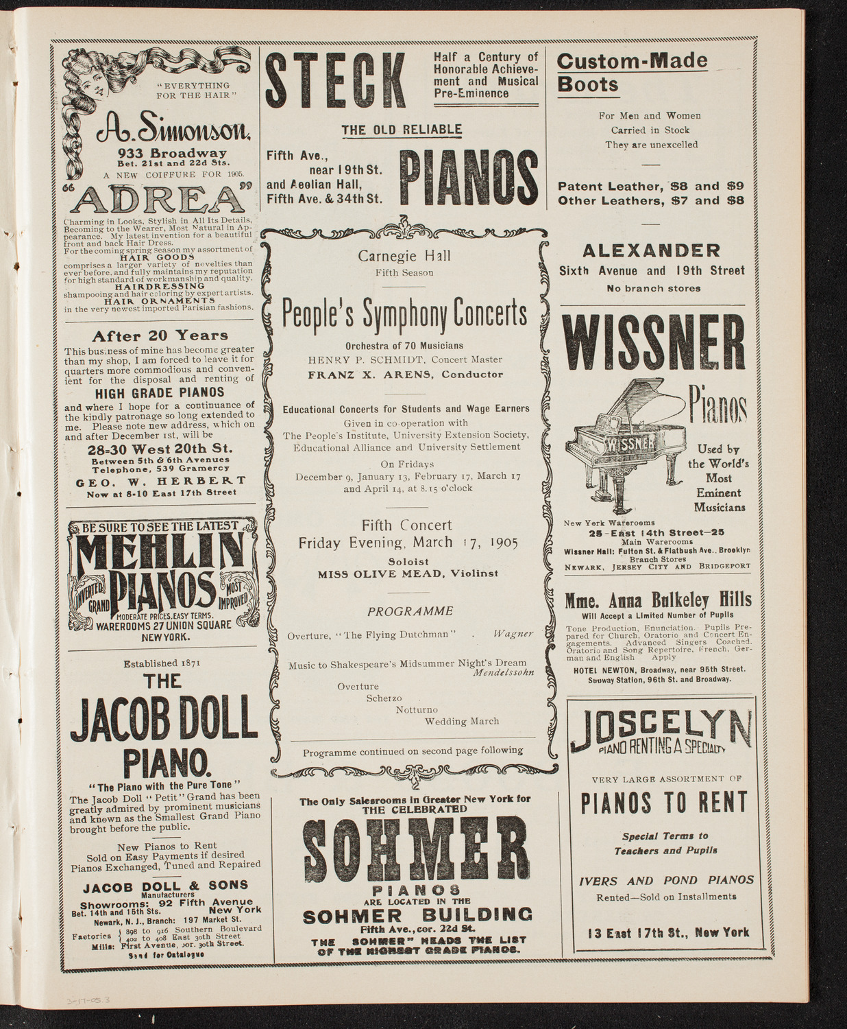 People's Symphony Concert, March 17, 1905, program page 5