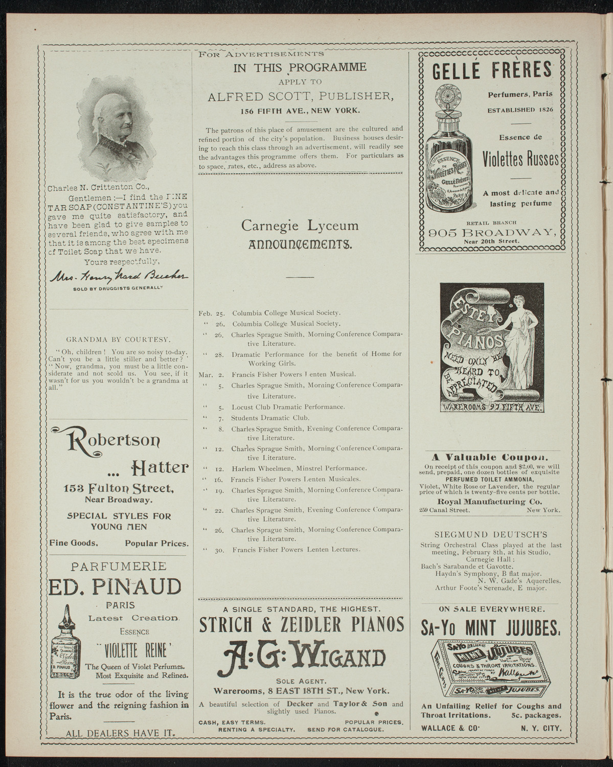 Columbia College Musical Society, February 24, 1898, program page 2