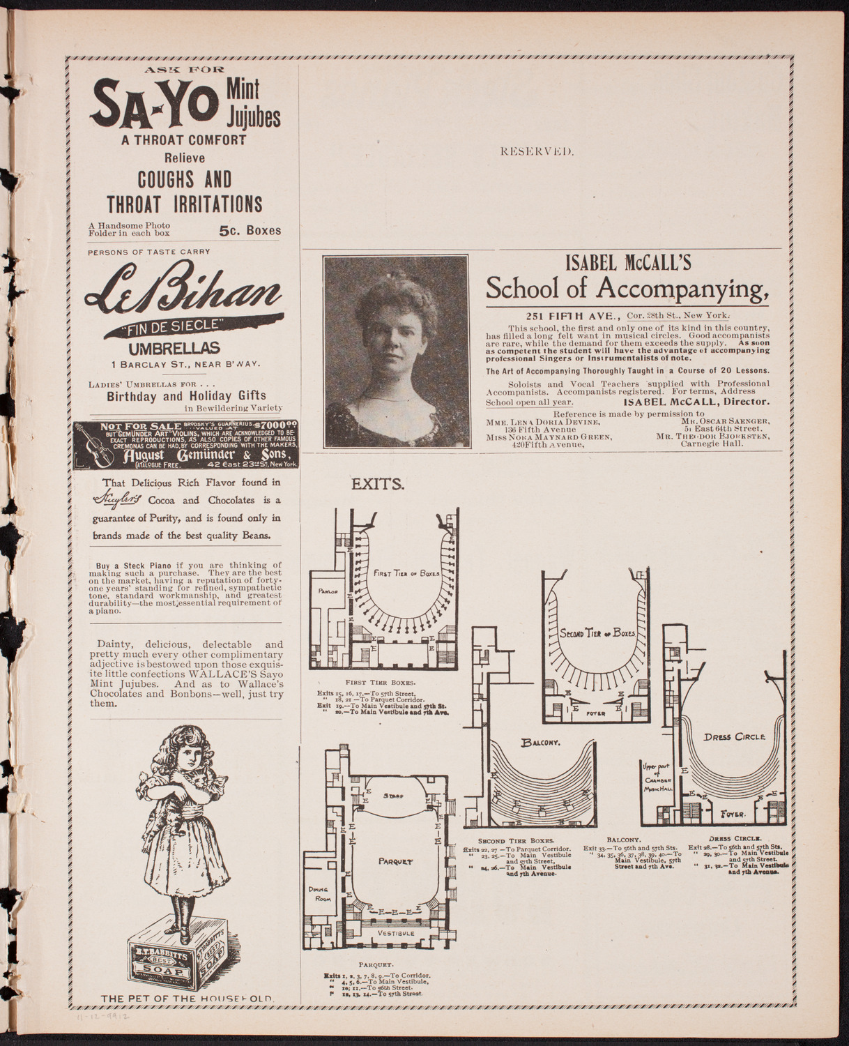 Kaltenborn Orchestra, November 12, 1899, program page 3