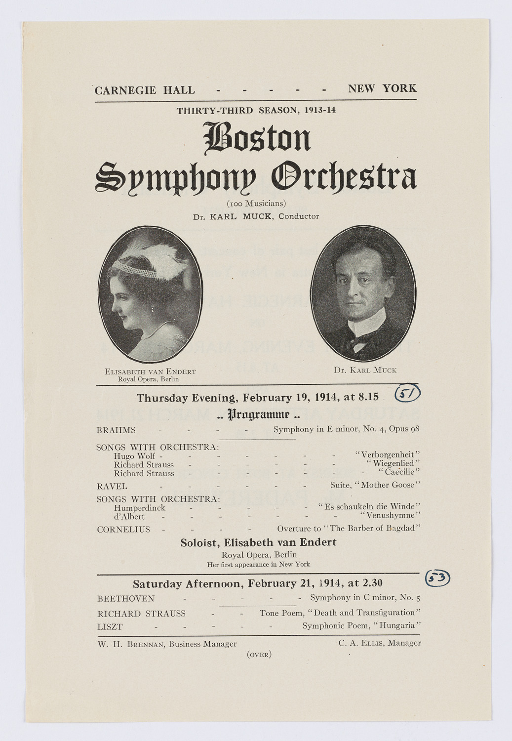 Boston Symphony Orchestra, February 1914