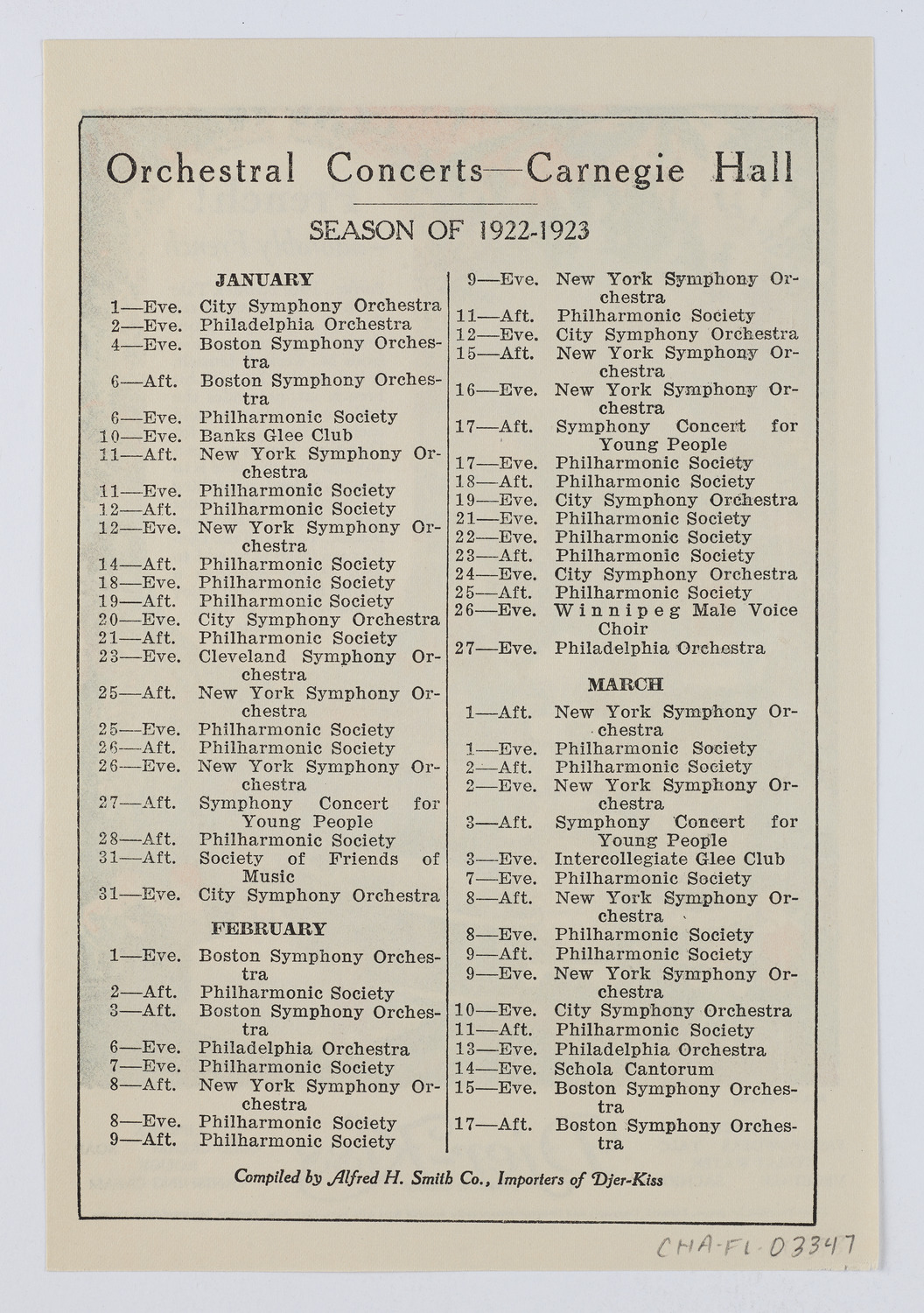 Djer-Kiss Cosmetics Orchestral Concert Schedules, 1923