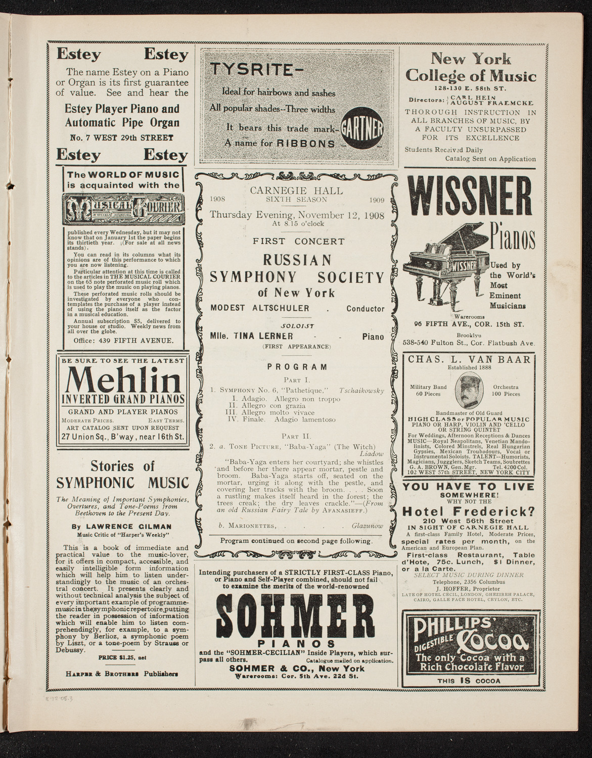 Russian Symphony Society of New York, November 12, 1908, program page 5