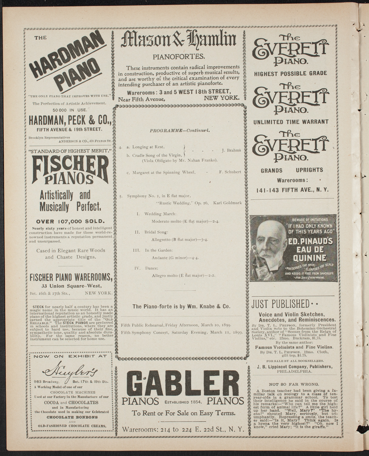 Paur Symphony Orchestra, February 18, 1899, program page 6