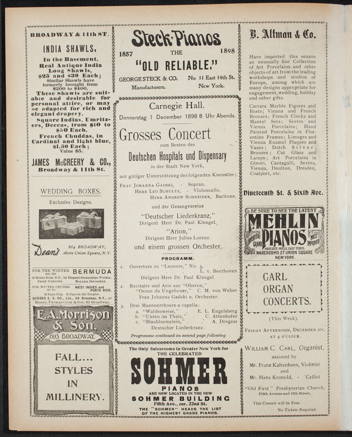 Benefit: German Hospital and Dispensary, December 1, 1898, program page 4