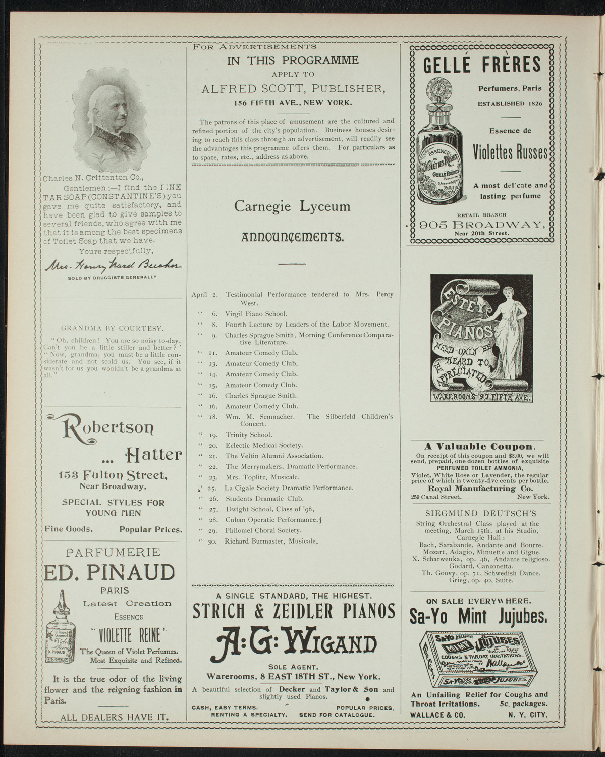 Comparative Literature Society Saturday Morning Conference, April 2, 1898, program page 2