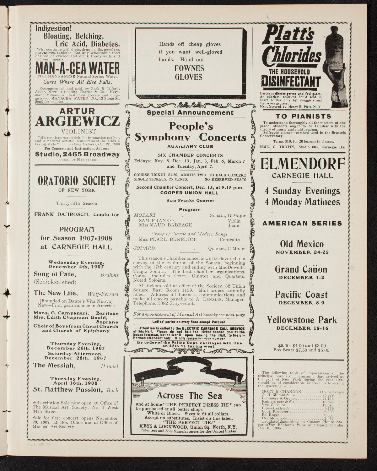 Ignacy Jan Paderewski, Piano, November 23, 1907, program page 9