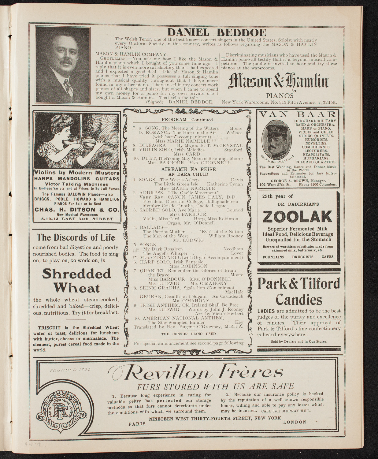 Gaelic Society: Feis Ceoil Agus Seanachas, April 24, 1910, program page 7