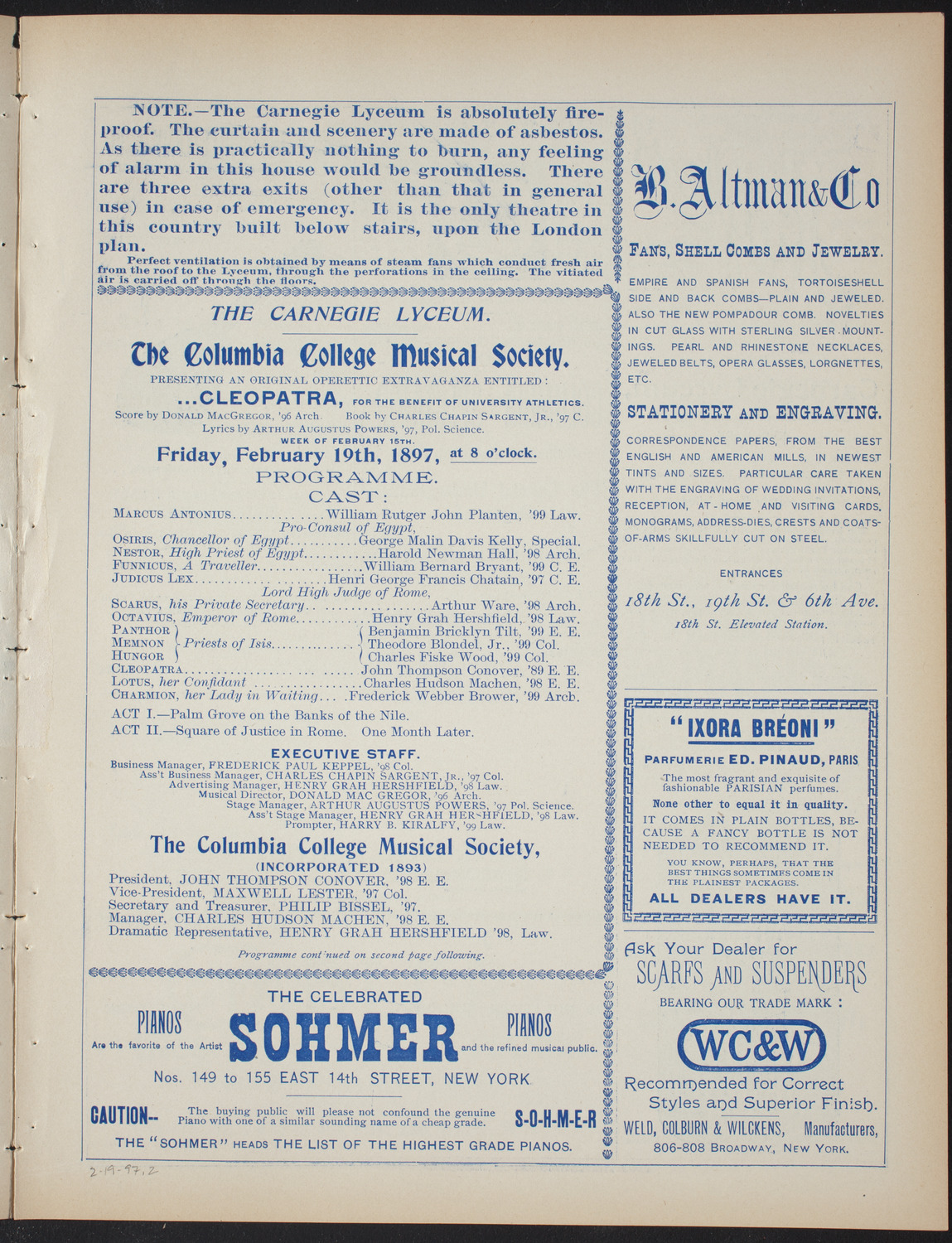 Columbia College Musical Society, February 19, 1897, program page 3