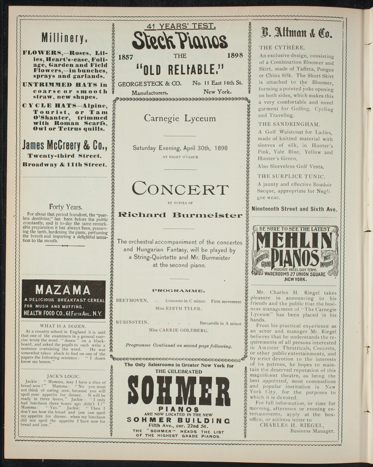 Students of Richard Burmeister, April 30, 1898, program page 4