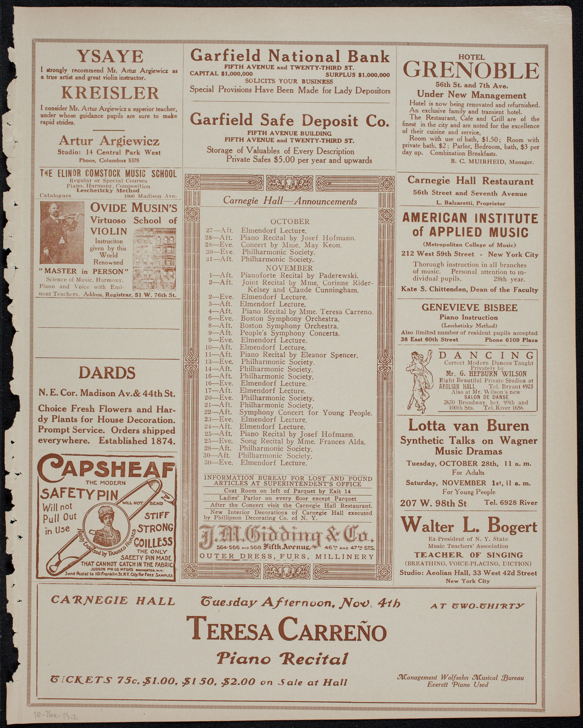 Elmendorf Lecture: Ceylon and the Sinhalese, October 26, 1913, program page 3