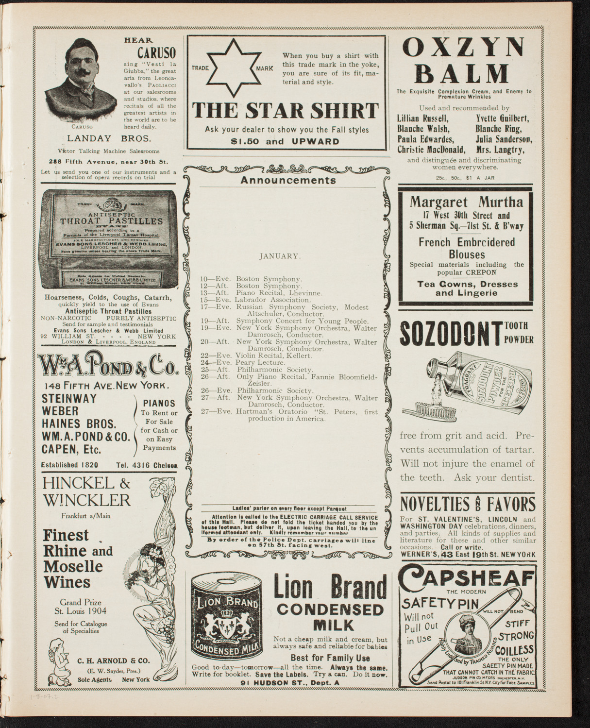 Lillian Nordica, Soprano, with the New York Philharmonic, January 8, 1907, program page 3