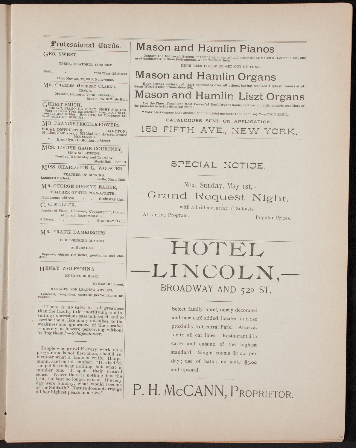 Metropolitan Musical Society, April 26, 1892, program page 5