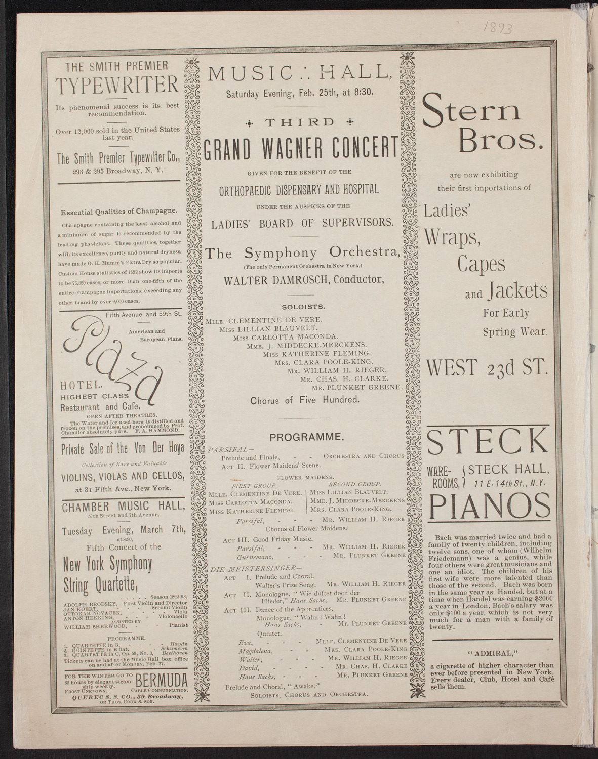 Grand Wagner Concert to Benefit the Orthopaedic Dispensary and Hospital, February 25, 1893, program page 4