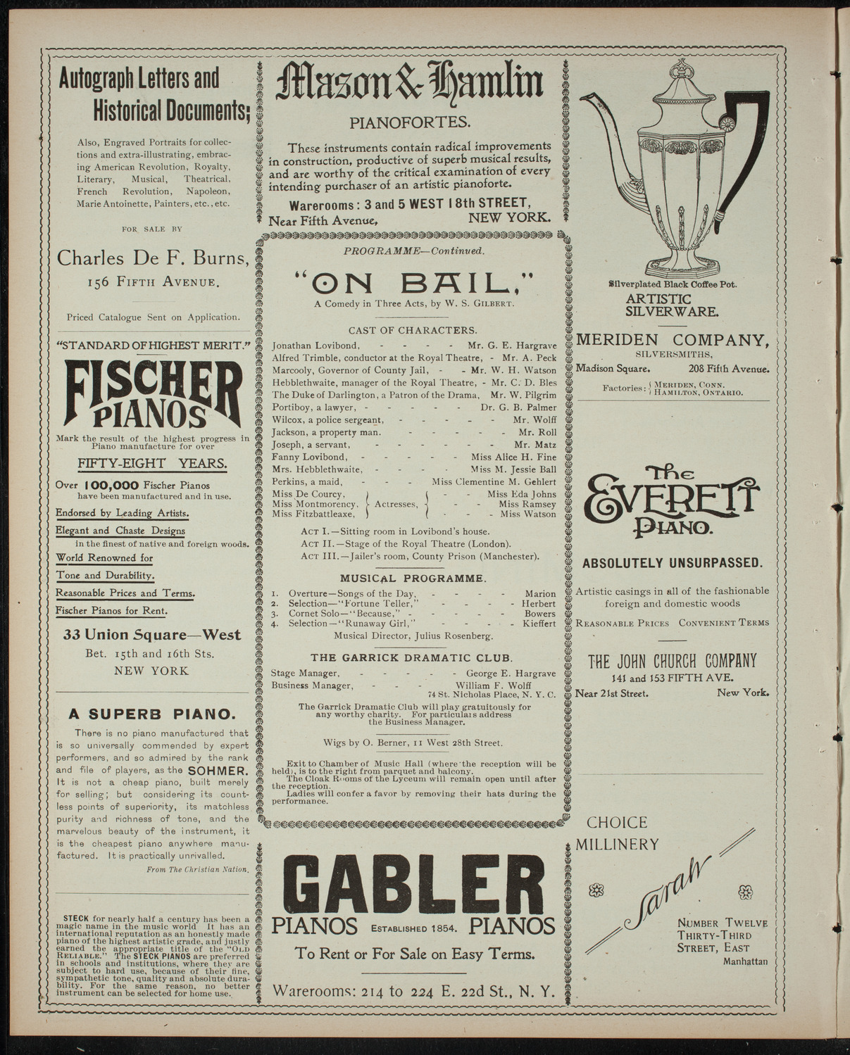 Garrick Dramatic Club, April 1, 1899, program page 6