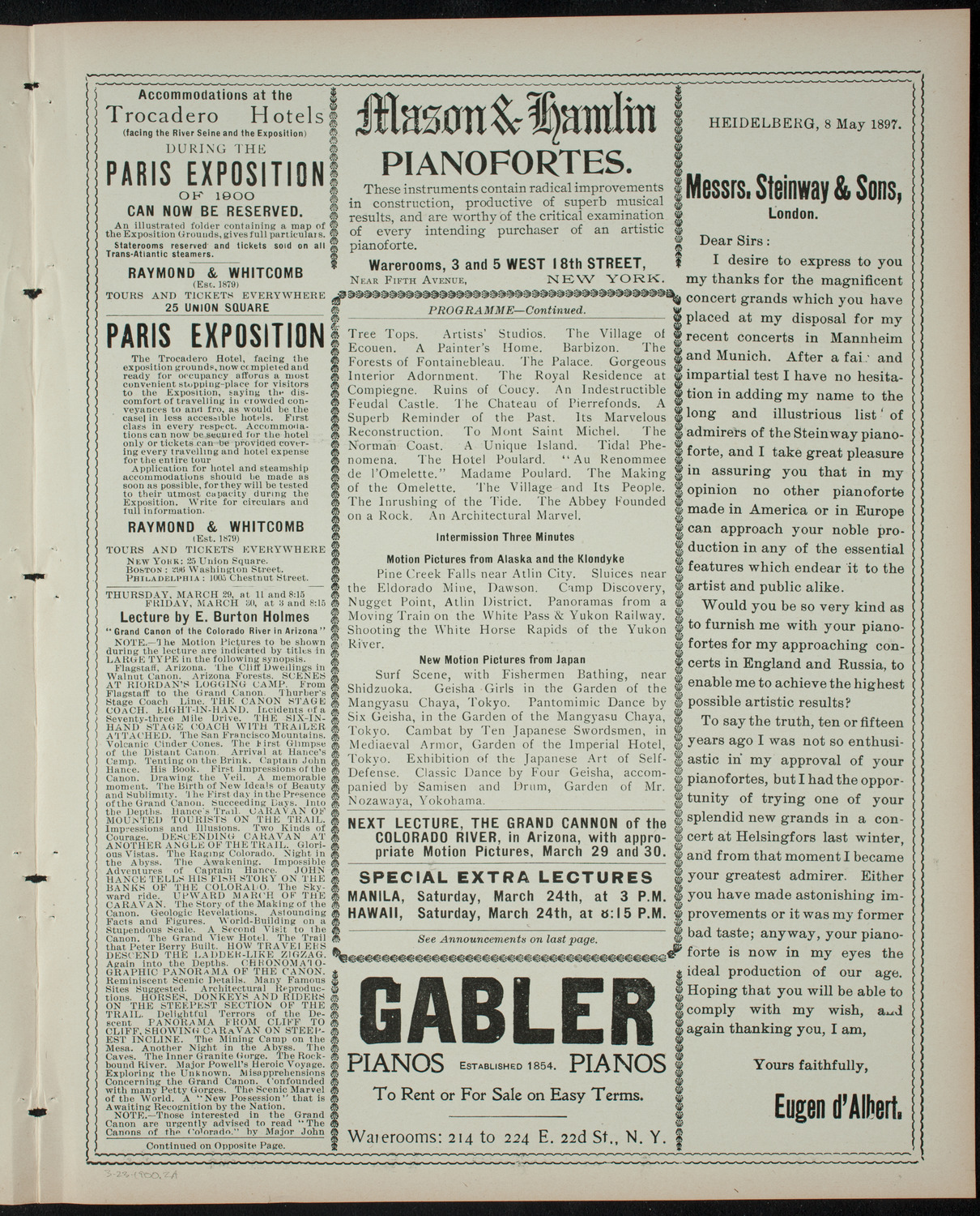 Burton Holmes Travelogue: Round About Paris, March 23, 1900, program page 3