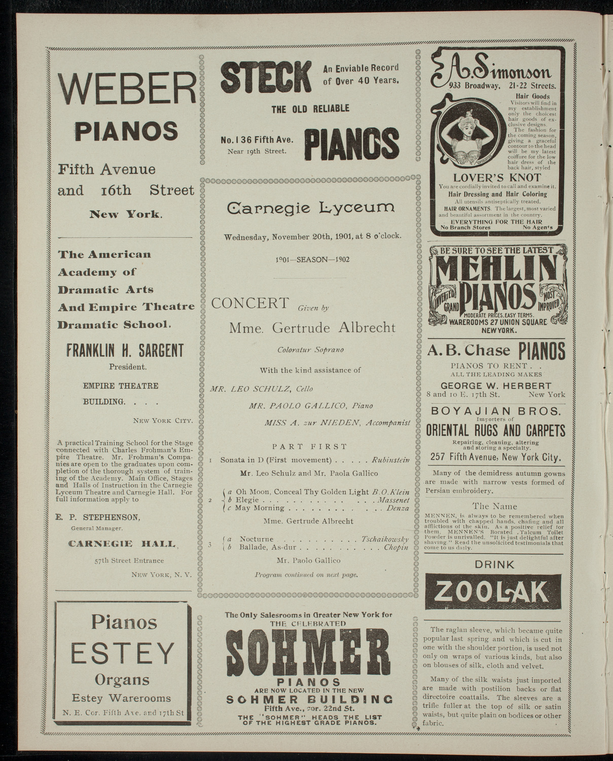 Concert Given by Mme. Gertrude Albrecht, November 20, 1901, program page 2