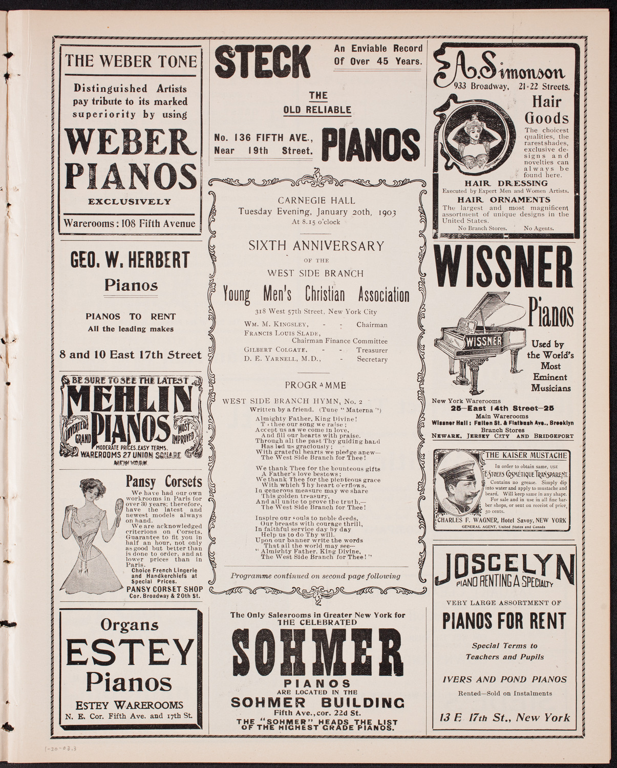 Meeting: Sixth Anniversary Celebration of the West Side Branch, YMCA, January 20, 1903, program page 5