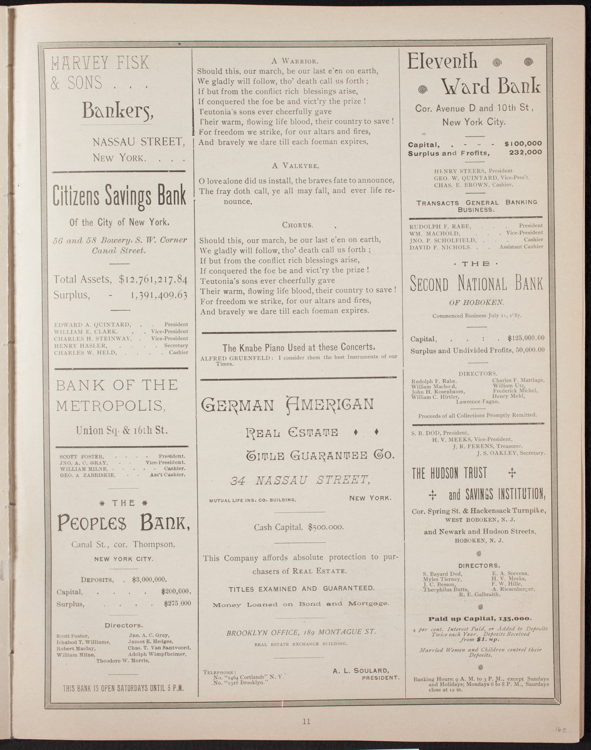 New York Banks' Glee Club, February 21, 1893, program page 11