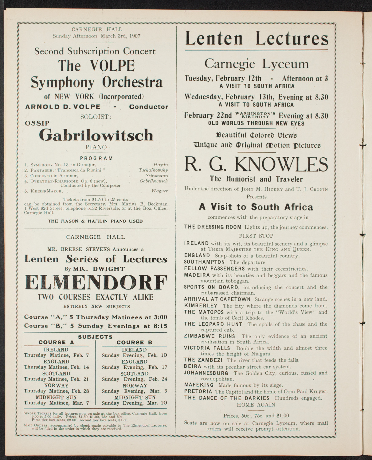 Volpe Symphony Society of New York, February 10, 1907, program page 10