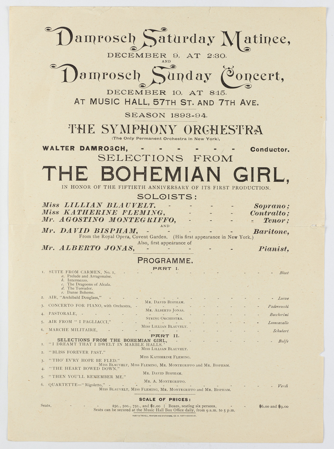 New York Symphony Orchestra/ Damrosch Saturday Matinee, December 1893