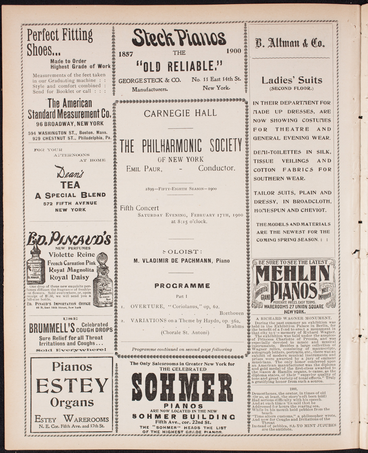 New York Philharmonic, February 17, 1900, program page 4