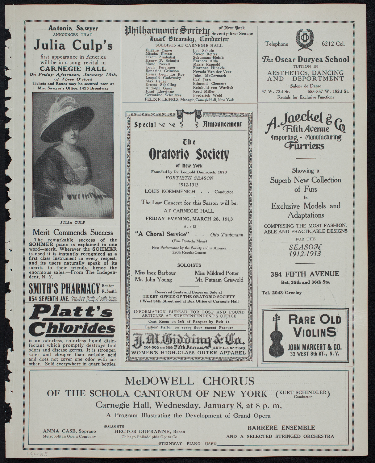 New York Philharmonic, January 5, 1913, program page 9