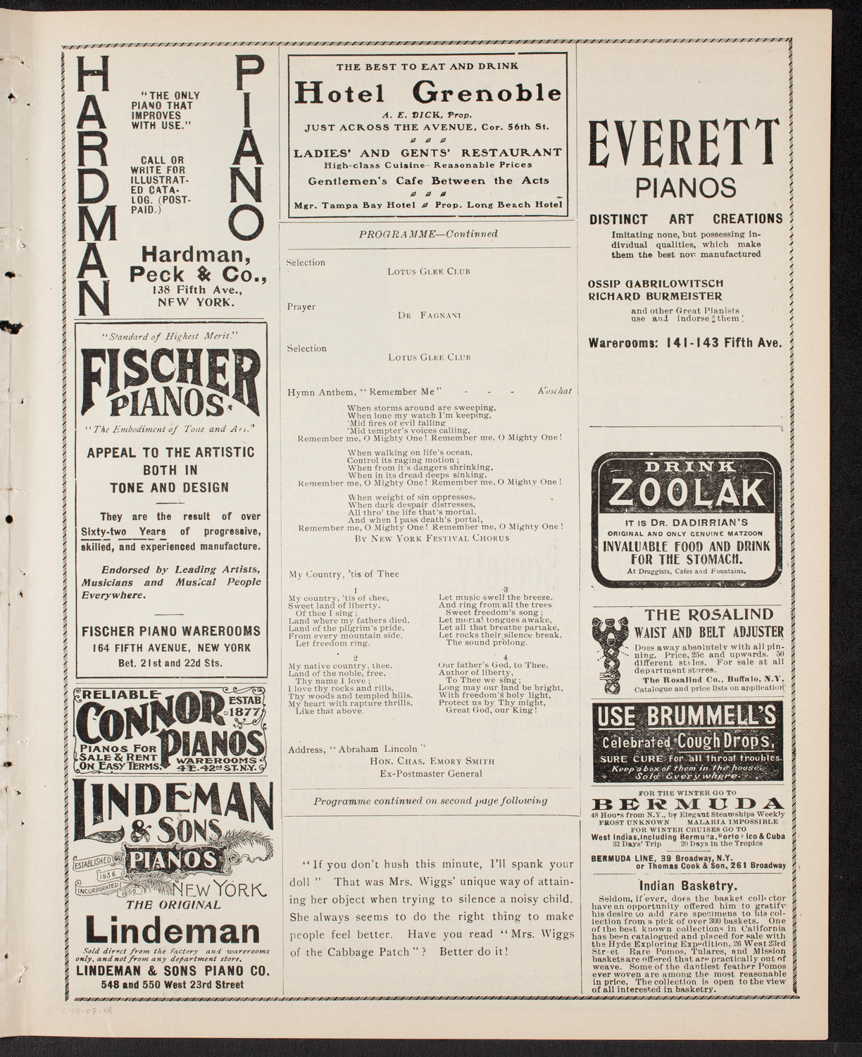 Meeting: YMCA/ Mass Meeting for Men, February 15, 1903, program page 7
