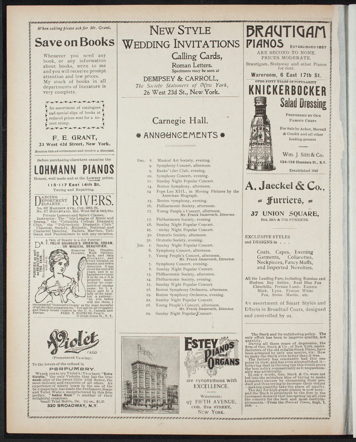 Paur Symphony Orchestra - Sunday Night Popular Concert, December 4, 1898, program page 2