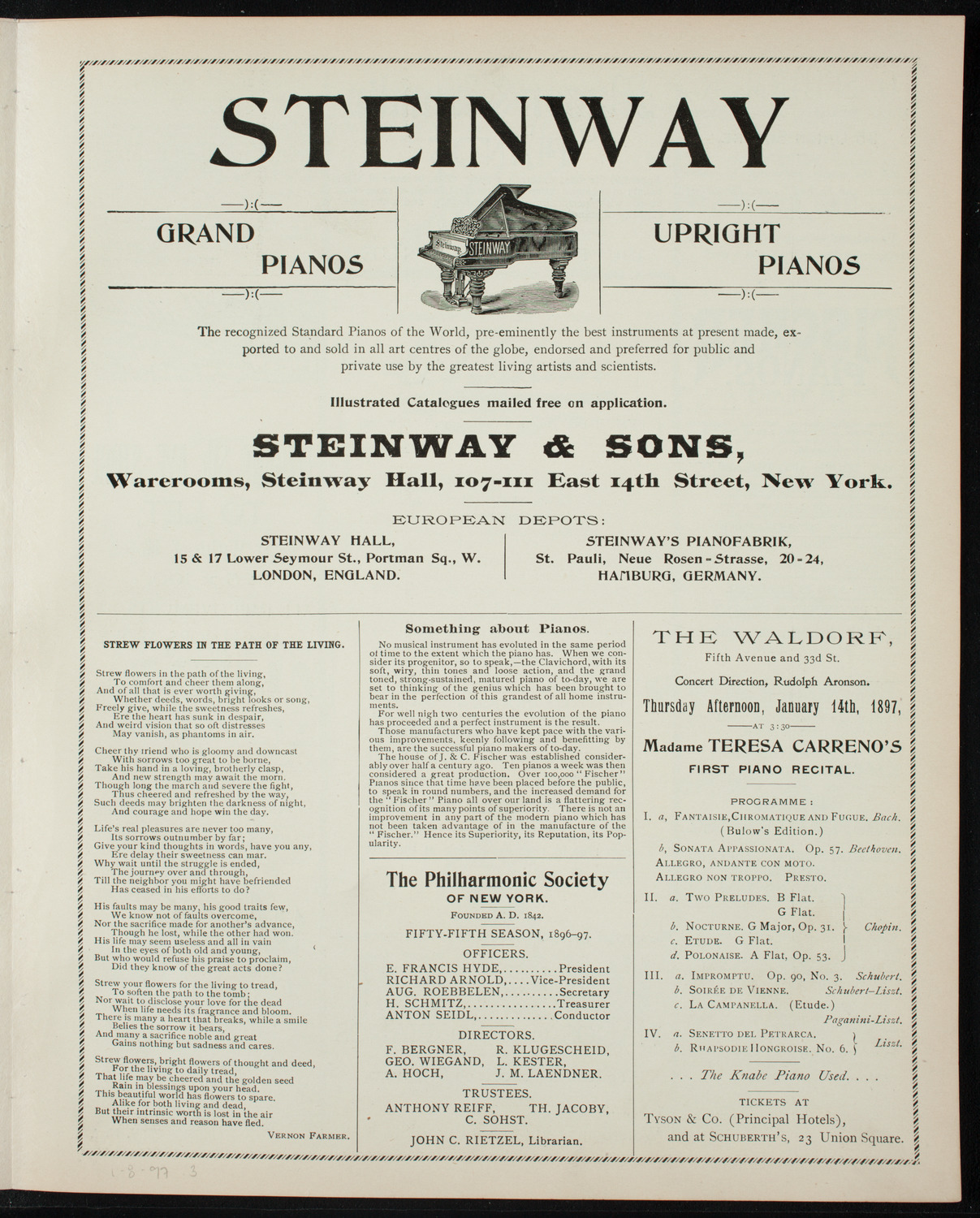 New York Philharmonic, January 8, 1897, program page 5