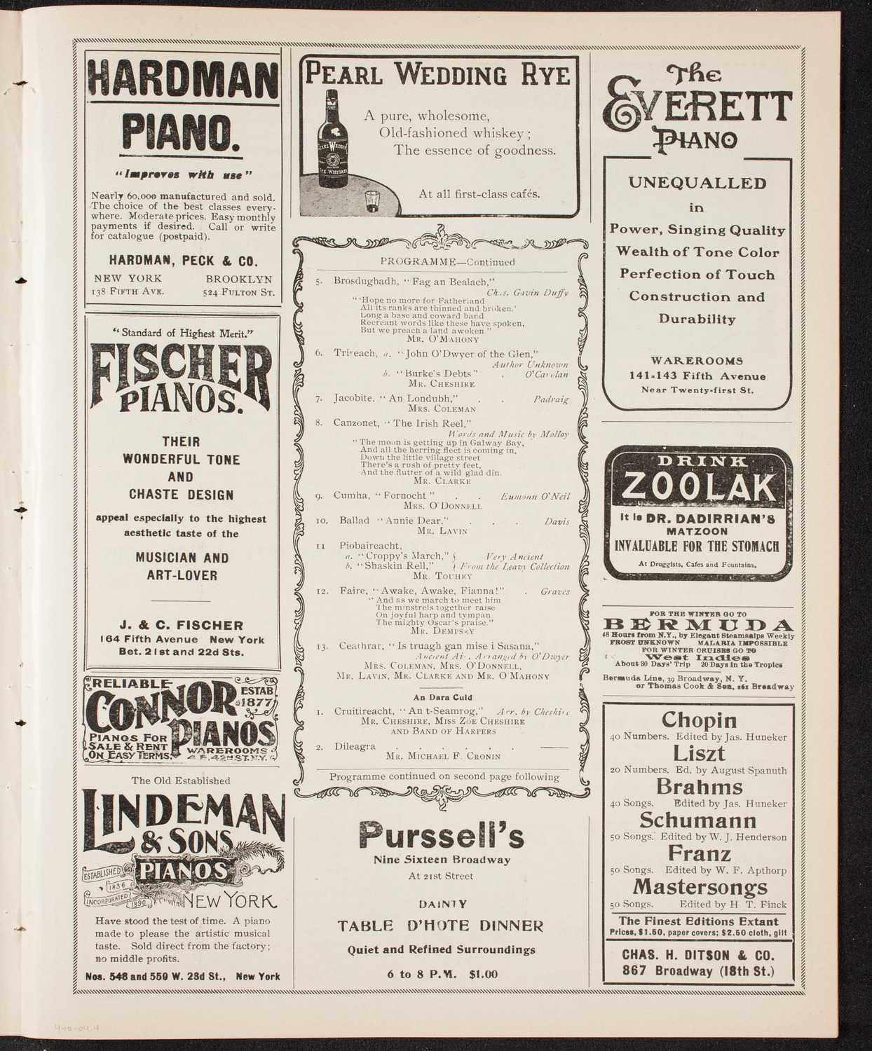 Gaelic Society Annual Concert, April 10, 1904, program page 7