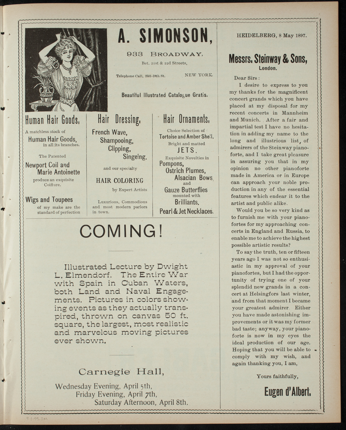 Comparative Literature Society Saturday Morning Conference, April 1, 1899, program page 5