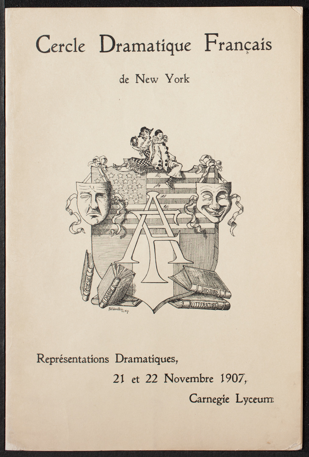 Cercle Dramatique de l'Alliance Française de New York, November 21, 1907, program page 1