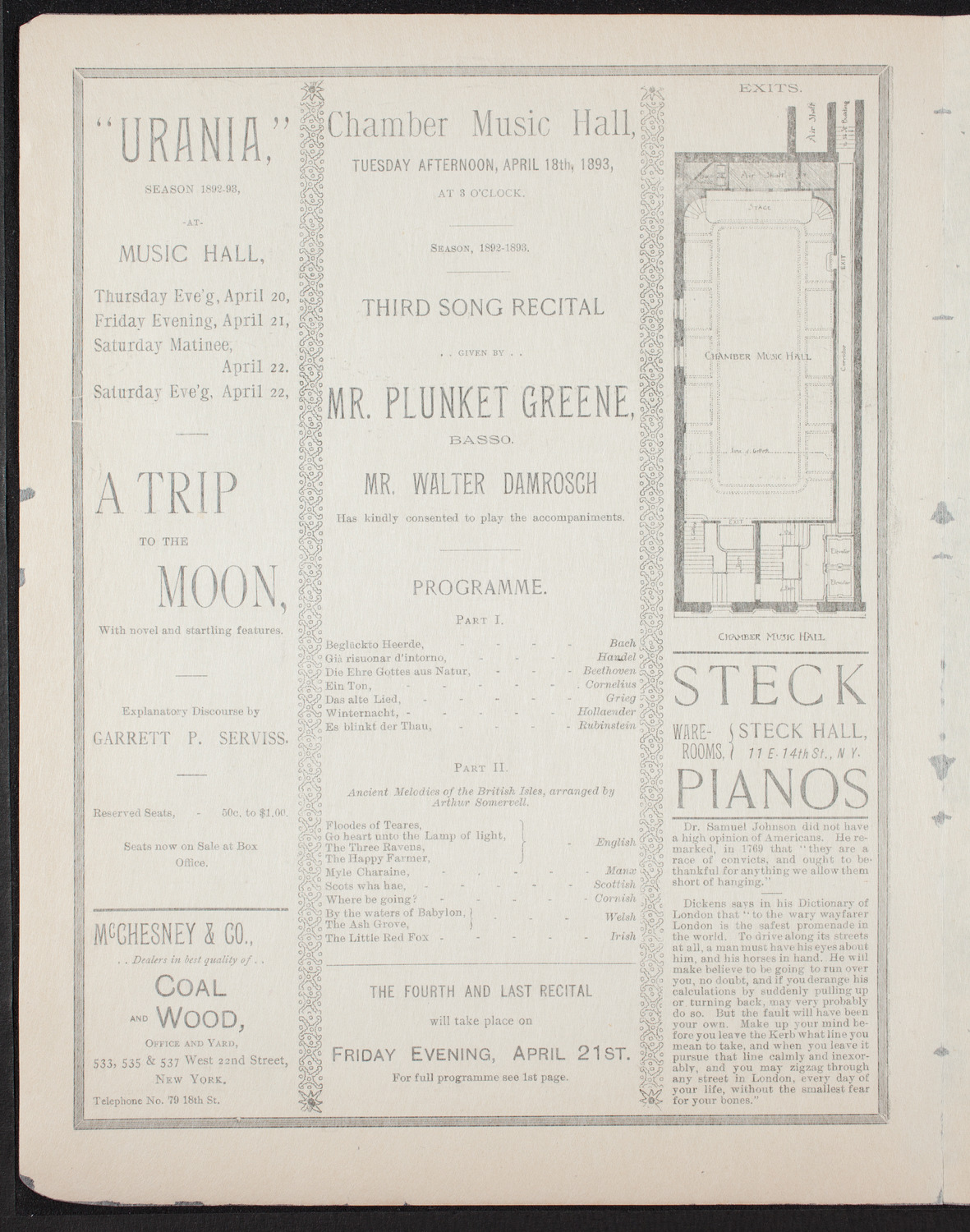 Plunket Greene, April 18, 1893, program page 2