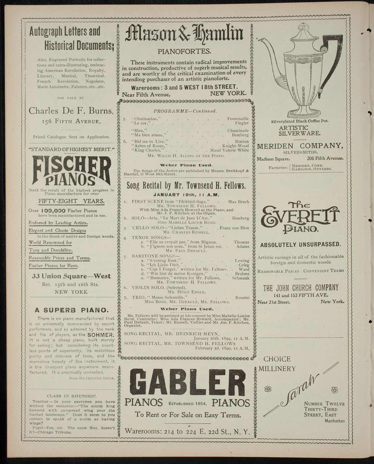 Heinrich Meyn, January 12, 1899, program page 6