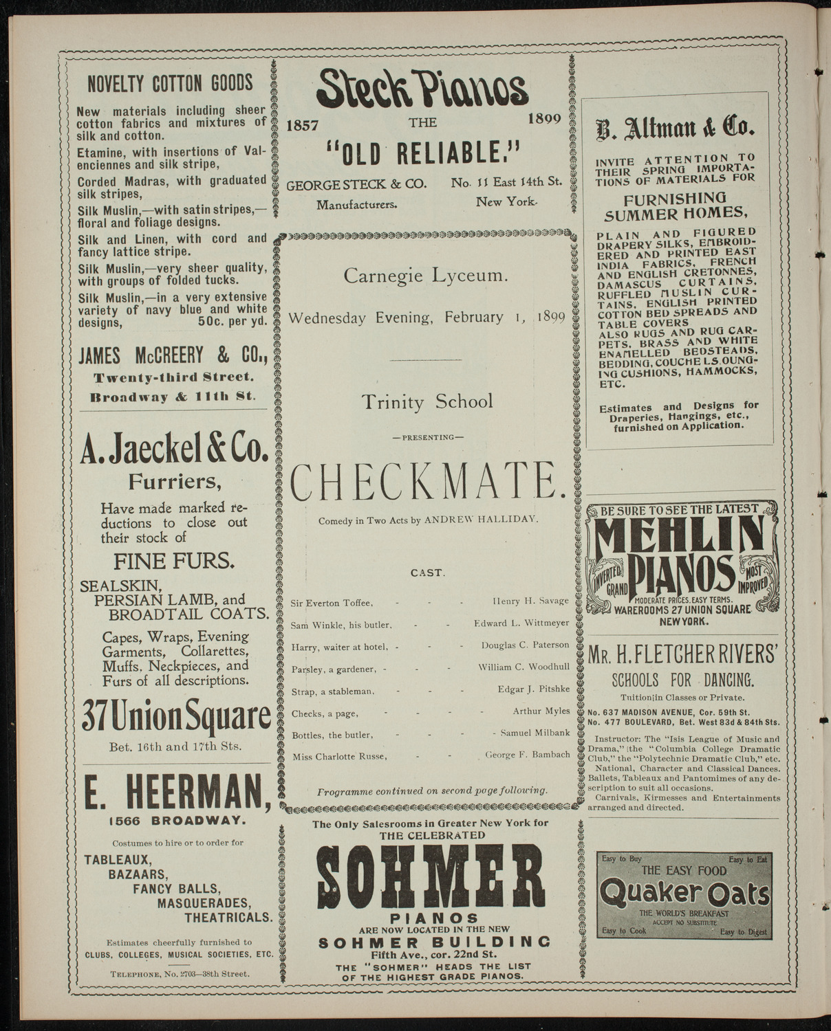 Trinity School Theatrical Presentation, February 1, 1899, program page 4