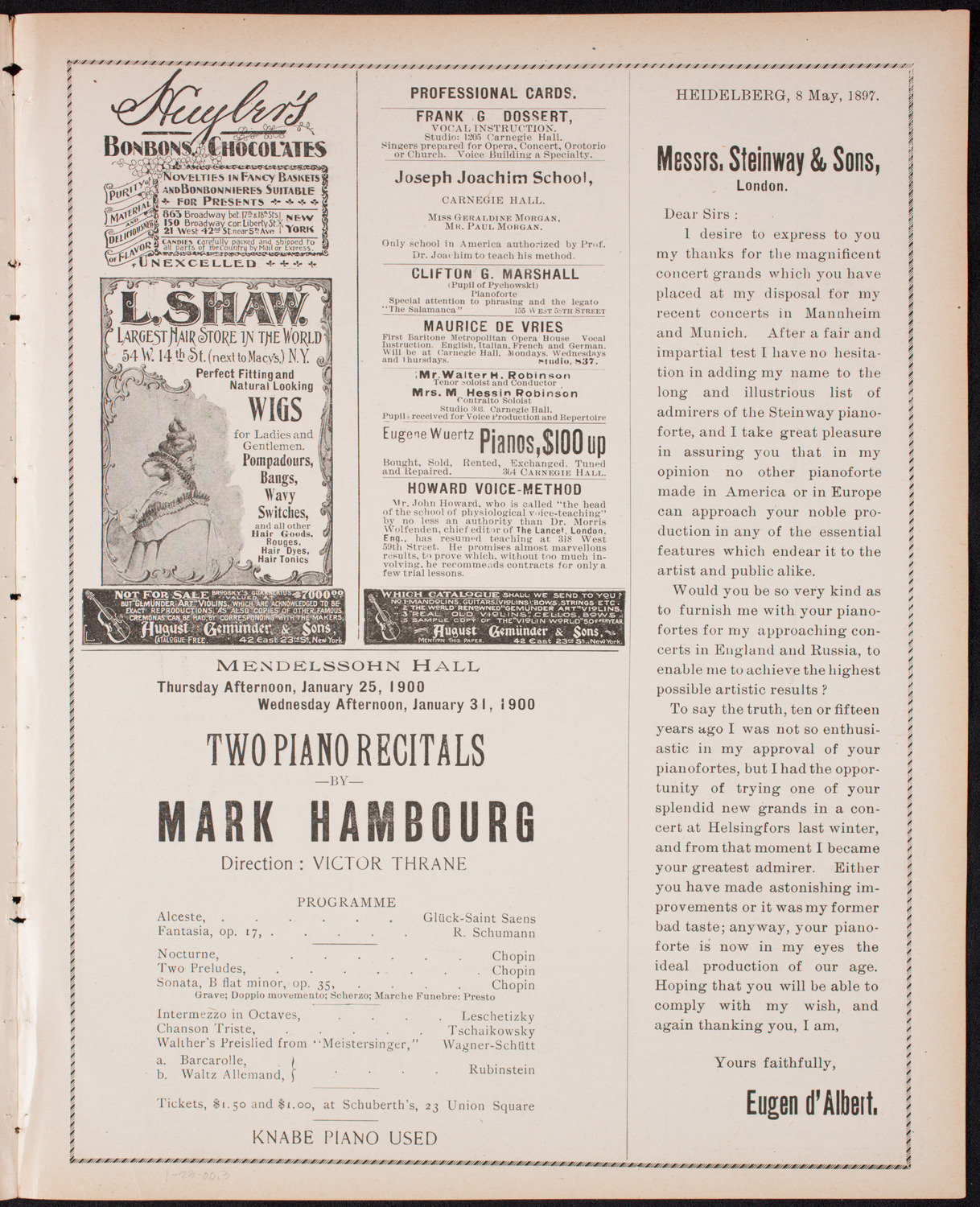 Pittsburgh Symphony Orchestra, January 23, 1900, program page 5