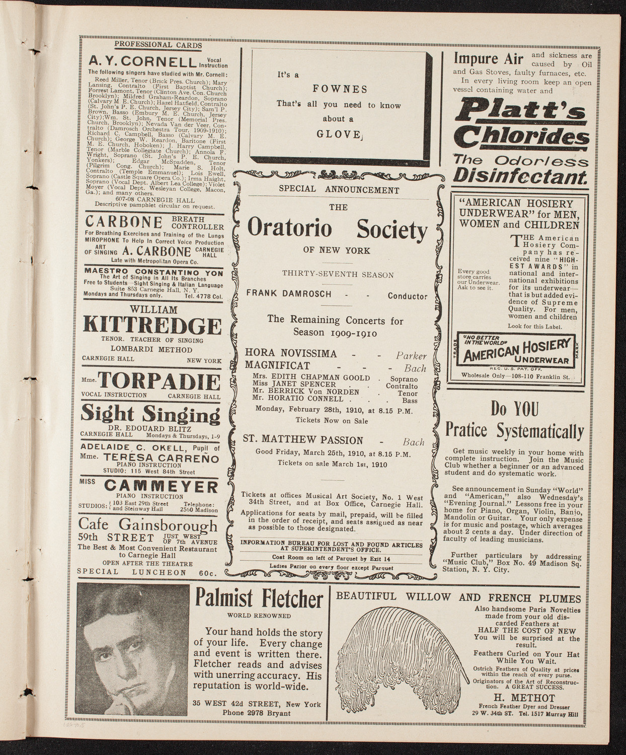 New York Philharmonic, January 26, 1910, program page 9