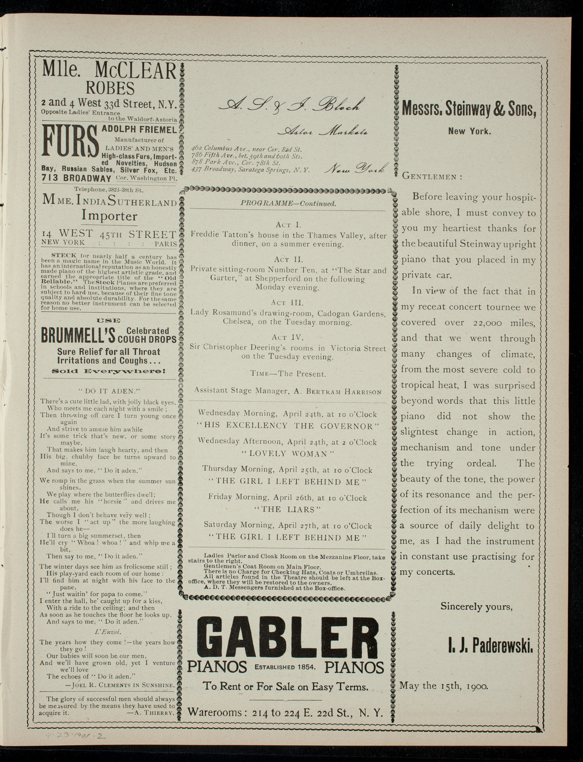 American Academy of Dramatic Arts Final Examination, April 23, 1901, program page 3